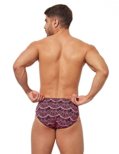 F Plus R Men's Low Rise Swimwear Briefs Print Bikini Swimsuit Adjustable Drawstring Removable Pad Lace Medium #TOP2
