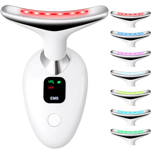 AOGOE Masajeador Facial Eléctrico, 3 Modos Maquina Reafirmante Antiarrugas, 7 Colore EMS Máquina de Belleza Facial para Mujer, Calefacción a 45+5℃ Masajeador de Cuello y Rostro para Lifting y Tensado