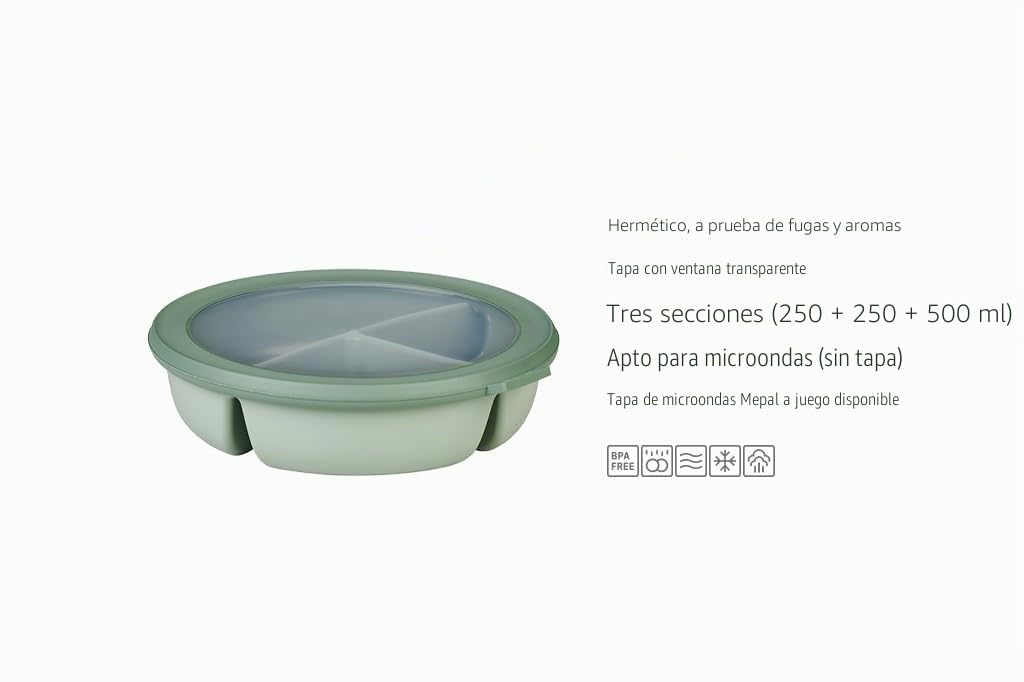 Mepal – Cuenco Bento 3 compartimentos múltiple Cirqula – Caja hermética de almacenamiento de alimentos – Táper para separar la comida – Meal prep containers & recipientes para alimentos - Nordic blue
