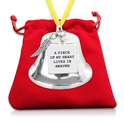 Memorial Christmas Bell Ornament Gift- A Piece Of My Heart Lives In Heaven Bell Ornament With Angel Wing Charm- Sympathy Bereavement Gifts- Christmas Ornament Remembrance Keepsake #TOP2