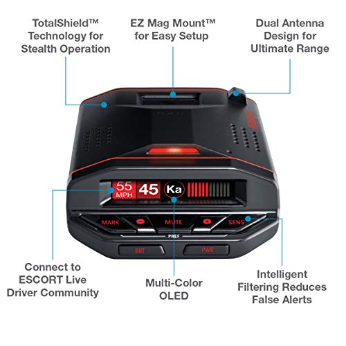 Escort Redline Ex Laser Radar Detector - Escort Live, Extreme Range, False Alert Filter, Oled Display, Voice Alerts #TOP1
