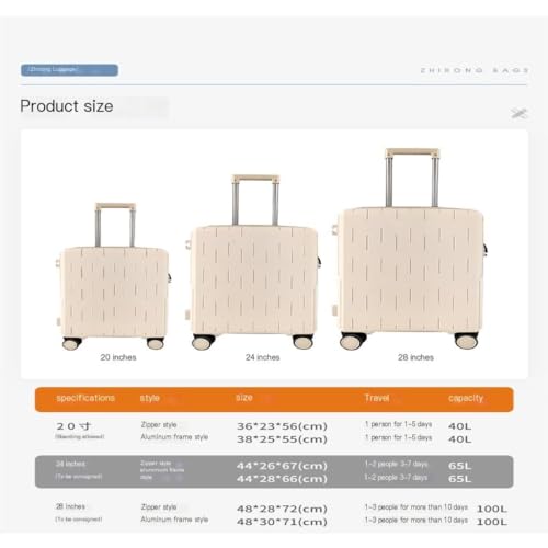 Suitcase Luggage Suitcase for Men and Women 24-inch Boarding Code Box Trolley Case Aluminum Frame Side Hook Suitcase Luggage(Noir,28in)2