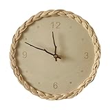Supvox Kreative Runde Rattan Wanduhr Leise Quarzuhr Landhausstil Große Zahlen Schlafzimmer Wohnzimmer Dekoration