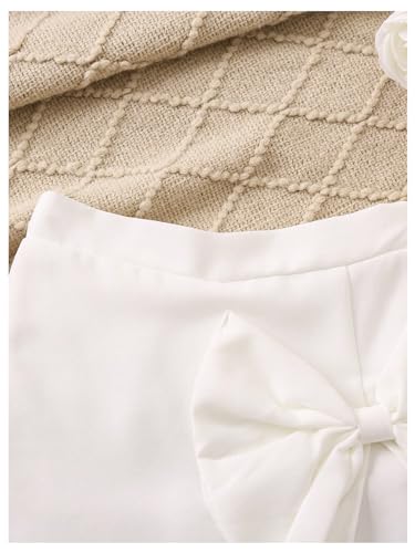 Image of BEAUDRM Girl's Elastic Waist Bow Front Trousers Split Straight Leg Cute Skort