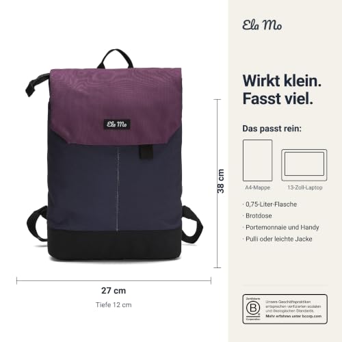 Ela Mo Rucksack Damen - Daypack schön u. durchdacht - Laptop Rucksäcke für Frauen - Anti Diebstahl Tasche für Schule, Uni, Business (Berry)