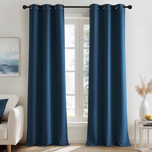 Image of NICETOWN Morrocan Blue Room Darkening Curtains 96 Inches Long 2 Panels for Living Room, Bedroom, Nursery Summer Thermal Insulated Blackout Drapes Grommet Noise Reducing Window Curtains, W40