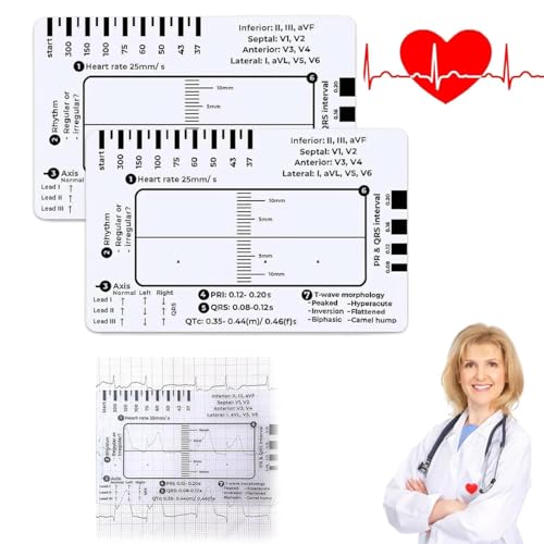 HQRKOTM 2 PCS ECG 7-Stufen-Linealkarte für ECG/EKG Interpretation, Tragbare Tasche, Kunststoff, 85.6 mm x 53.98 mm, Medizinisches Instrument, Einfacher Kunststoffaufbau,ecg 7 step ruler