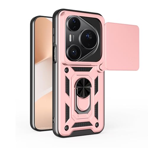 Lucyliy Compatible with Huawei Pura 80 Ultra Phone Case [Shockproof Design][Magnetic Stand, Sliding Window for Lens] Pink