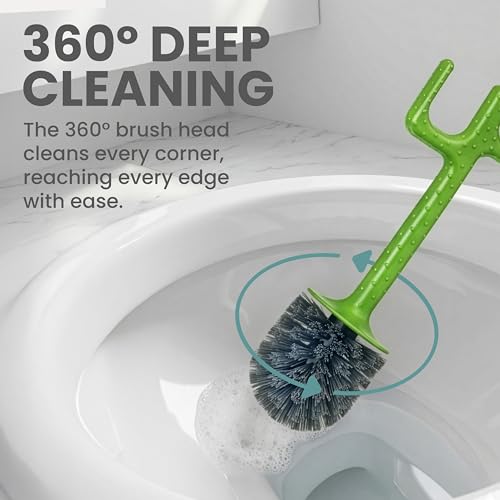 Vigar - Set Brosse WC - Manche Extra Long - 12,5 x 11,5 x 39 cm - Collection Cactus - Base Pot avec Soucoupe - Poils Forts - Vert – vue 5