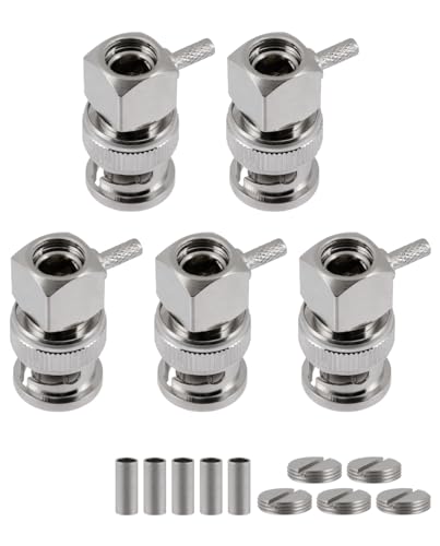 Vecys 5 PCS BNC Male Right Angle Crimp Connectors 50 Ohm BNC Male Crimp Connector for RG316 RG174 RF Coax Cable