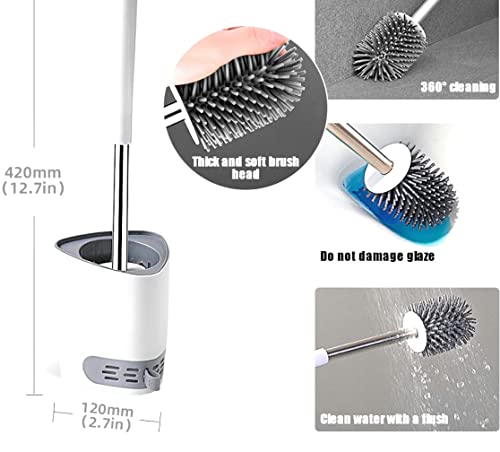 Silicone Toilet Brush And Holder Set, Silicone Bristles Bathroom Cleaning Bowl Brush Kit,Toilet Cleaner Brush,Wall Mounted Toilet Scrubber Without Dripping #TOP2