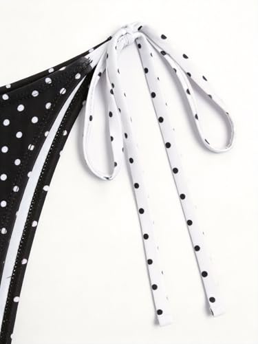 Image of ZAFUL Women's Polka Dot Bikini Set Double Layer Halter Swimsuit Colorblock Side Tie 2 Piece Bathing Suit