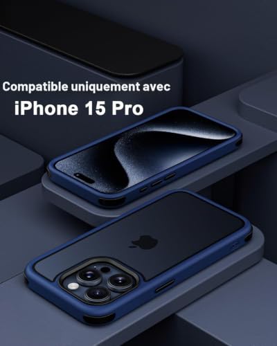 Coque iPhone 15 Pro MobNano transparente antichoc silicone bleu noir