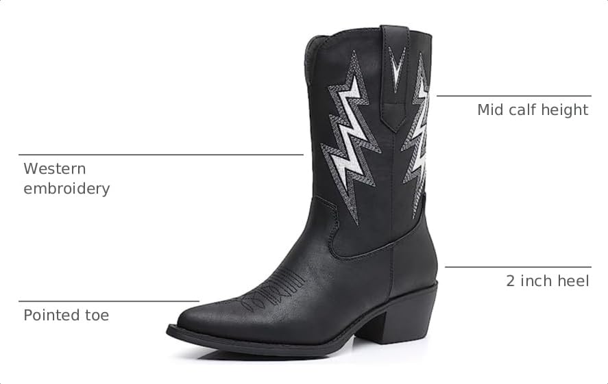 Image of GLOBALWIN Women's Square Toe Cowgirl Boots Classic Mid-Calf Cowboy Boots With Embroidered Stitching Low Heel Comfortable Western Boots For Country Outfits