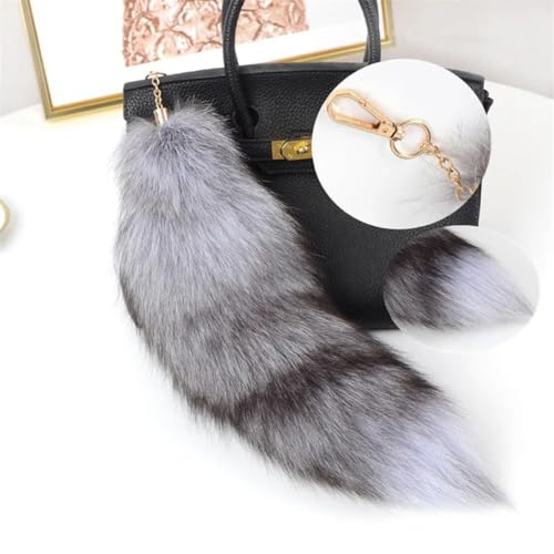 Image of 15.75 Inch Long Fluffy Faux Fur Tail Keychain, Fake Animal Tails for Handbags Backpacks Charm Tassel Ornaments (Light Grey)