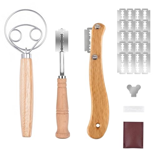 Veebmys 3 Piezas con 20 Hojas de Repuesto Cuchilla para Greñar Pan, Diseño de Varilla Danesa, Para Cortes Rectos y Curvos, Herramienta para Hornear Pan para Masa Madre, Baguette, Pan Artesanal