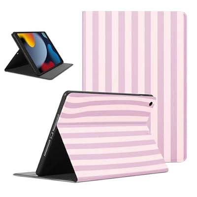 Mrtponk Classic Striped Tablet Case for iPad Pro 2021/2020/2018 12.9", Fashion Pink Purple Stripe Vertical Stripes Geometric Line Cover Soft TPU Protective PU Leather Flip Holder Cases for Girl Women