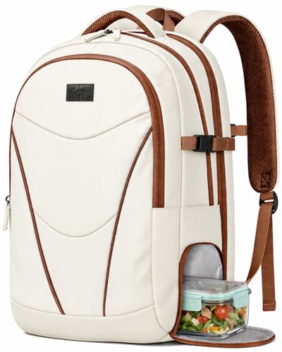MATEIN HER Mochila de trabalho para laptop com compartimento de almoço para mulheres, Bege, 17.3 Inch, Viajar