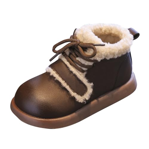 Baby Toddler Work Fleece Lined Boots Leather Lace-Up Soft Flat Ankle Snow Boots Kids Rubber Sole Slip Prewalker Boots
