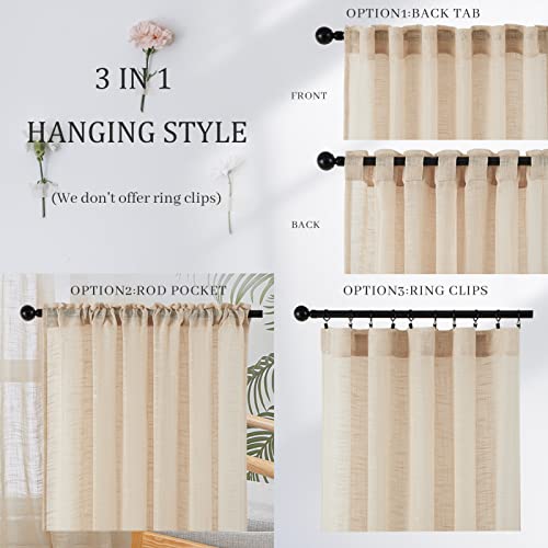 Topfinel Patio Door Sheer Curtains 96 Inches Long For Living Room, Rod Pocket & Back Tab Linen Textured Airy Farmhouse Window Treatments And Drapes For Kitchen & Room Beige, 54X96, 2 Panel #TOP2