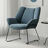 chairus Chenille Loungesessel für Wohnzimmer Balkon Modern Gepolstert Polsterstuhl Relaxsessel mit Metallbeinen (Blau)