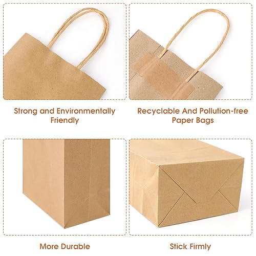 Image of XPCARE Brown Paper Bags with Handles, 100Pcs 5.25x3.25x8.25'' Kraft Bags