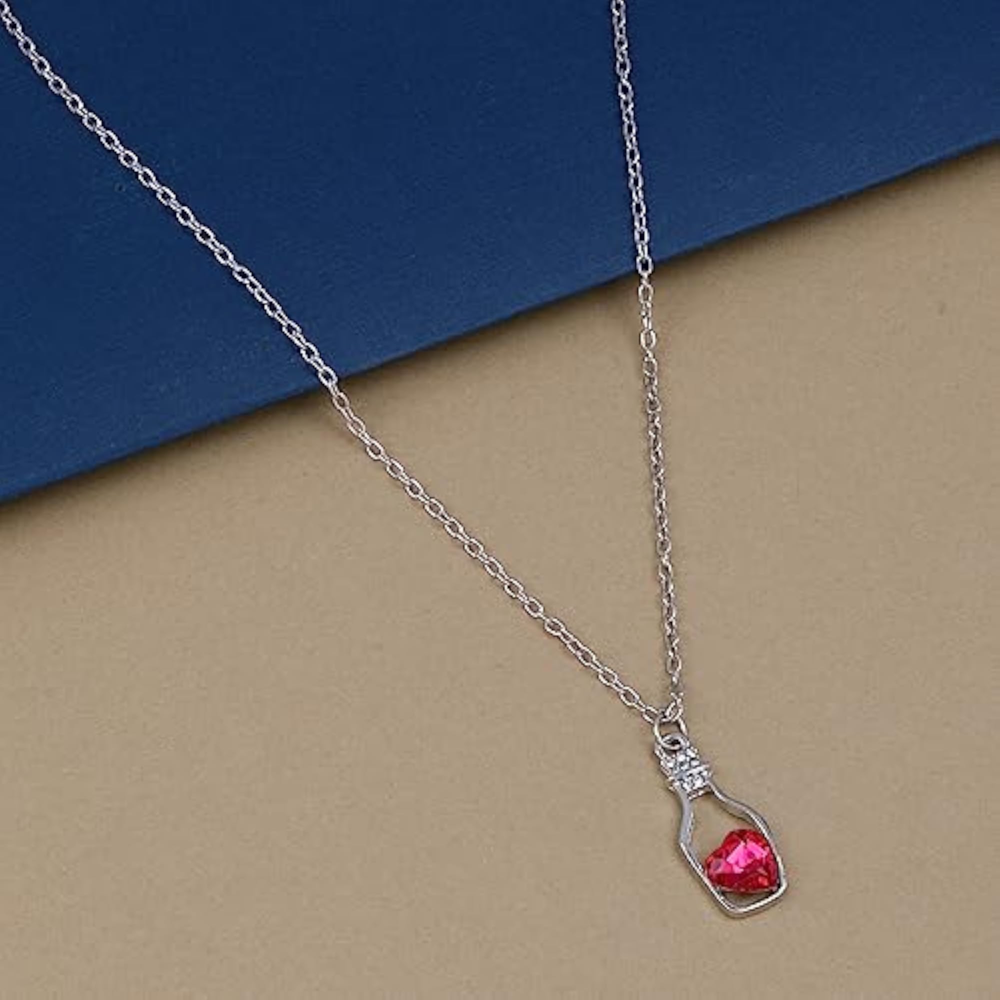 Love Heart Pink Crystal Diamond Stone Drift Bottle Pendant