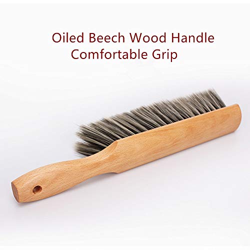 Image of Soft Bench Brush Wooden Handle for Shop Counter Sofa 14 inch (2pcs Gray) | Large Foxtail Soft Bristle Hand Broom for Upholstery Furniture, Fabric Couch, Garage, Outdoor, Beach Sand, Dustpan Brush Only