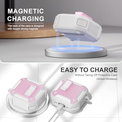 Image of for AirPods 4 Case with Magnetic Secure Lock Clip and Phone Stand, Compatible with Magsafe Charging, with Carabiner&Cleaner kit for Apple iPod 4th Generation Cover(2024) Men Women (Pink)