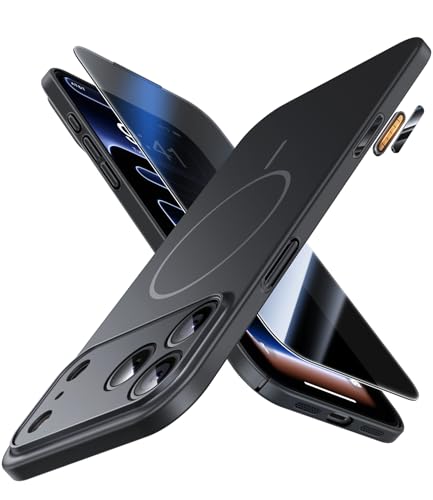 JUESHITUO Funda Ultra Delgada para iPhone 17 Pro MAX Compatible con MagSafe [Incluye Protector de Pantalla de Privacidad][Protección para Lentes y Botón de la Cámara][Antipolvo, Ultraligera] - Negra