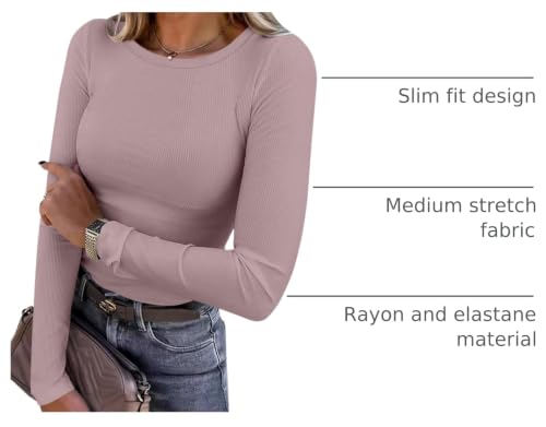 Image of ANRABESS Women Long Sleeve Shirts Rib Knit Slim Fit Tops Basic Tee Spring Outfits Casual T-Shirt Underscrubs Layer Clothes
