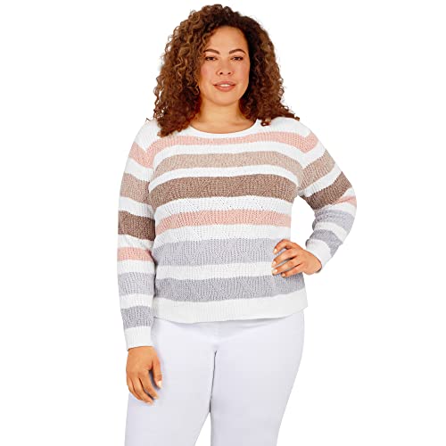 Alfred Dunner Women's Plus-Size Womens Crewneck Long Sleeve Pointelle Chenille Sweater Size 1X Ivory Multi #TOP25