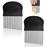 2 Pcs Cortadora de Verduras, Cortador Ondulado de Patatas, Patatas Cortador Ondulado de Acero Inoxidable para Cortar Patatas, Batatas, Frutas y Verduras