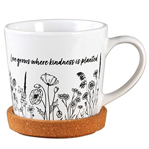 Papierdrachen Hochwertige Tasse aus Keramik mit passendem Kork Untersetzer - Tischdeko - Kaffeetisch - Kaffeetasse - Love grows where… – Ansicht 1