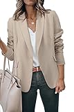 Women's Casual Plus Size Blazer Lightweight Suit Jackets Boyfriend Dress Linen Blazers for Work Business Professional(Khaki,2XL)