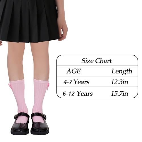 3 Packs Girls Bow Knee High Socks 4 to 12 Year School Uniform Dress Socks2