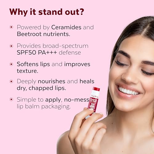 Image of Tinted Lip Balm with SPF 50 PA+++ Brightening Beetroot Lip Balm For Dark Lips With Kojic Acid,Vitamin E, Soft, Glossy Lips- SPF lip balm for Women 5g