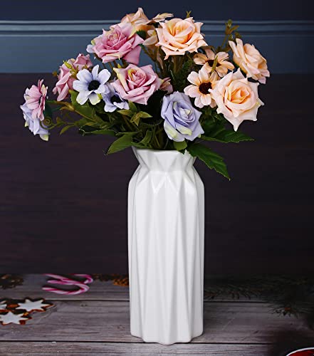 Bright Glazed Vase For Pampas Grass Flowers, Baroque Vases For Mantle Entryway Table Shelf Home Decor Wedding, White Vase Perfect For 12 To 22 Inch Fluffy Stem Bouquet Dried Plants Lavender #TOP2