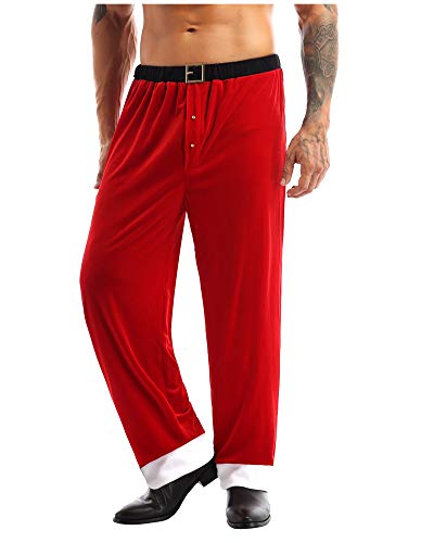 XUNZOO Men's Santa Claus Velvet Long Pant Trouser Christmas Pajama Loungewear Pants Sleepwear