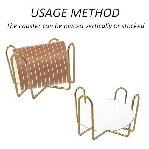 pson 4.3 x 2.7 Inch Metal Coaster Holder, Coaster Storage Rack for Round and Square Coasters, Holds 4 to 7 Coasters(Gold)