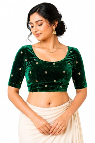 Image of Velvet Readymade Blouse for Women, Elegant, Comfortable, Stylish, Saree Choli Top, Traditional, Size S, M, L, XL, XXL