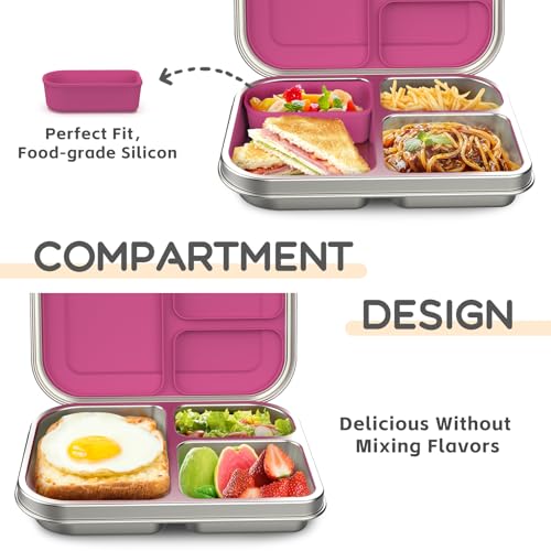 BOSEDSANG Stainless Steel 3-Compartment Bento Box