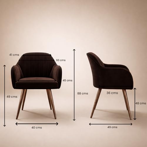 Image of Vergo Plush Velvet Dining Chair, Cushion Seat, Wooden Frame, Metal Legs, Premium Accent Chair for Living Room, Bedroom, Dining Room, Cafe & Restaurant (Set of 2, Dark Brown)