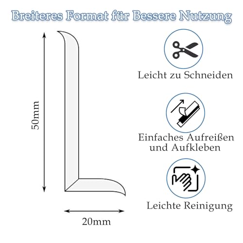 Weichsockelleiste Selbstklebend 6M 50x20 mm PVC Sockelleiste Selbstklebend, Weichsockelleiste Flexibel für Küche und Bad Geeignet