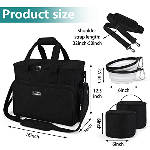 BAGLHER-Dog-Travel-Bag-Airline-Approved-Pet-Tote-Organizer-with-Multi-Function-Pockets-2-X-Food-Storage-Containers-and-2-X-Collapsible-Dog-Bowls-Perfect-Weekend-Pet-Travel-Set-for-Dog-Cat-Black BAGLHER Dog Travel Bag Airline Approved Pet Tote Organizer with Multi Function Pockets 2 X Food Storage Containers and 2 X Collapsible Dog Bowls Perfect Weekend Pet Travel Set for Dog Cat Black