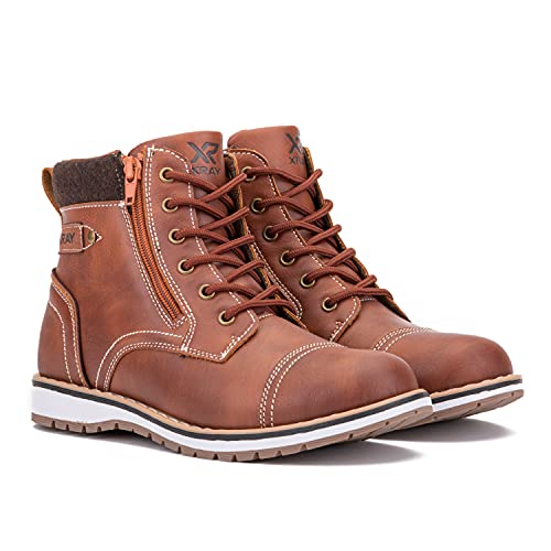 X RAY Footwear Finley Boy’s Fashion Classic Lace Up Combat Faux Leather High-Top Chukka Boots w/Outside Side Zipper & Pull Tab, Cap Toe, Block Heel Platform, Thermoplastic Rubber Outsole; Size 5