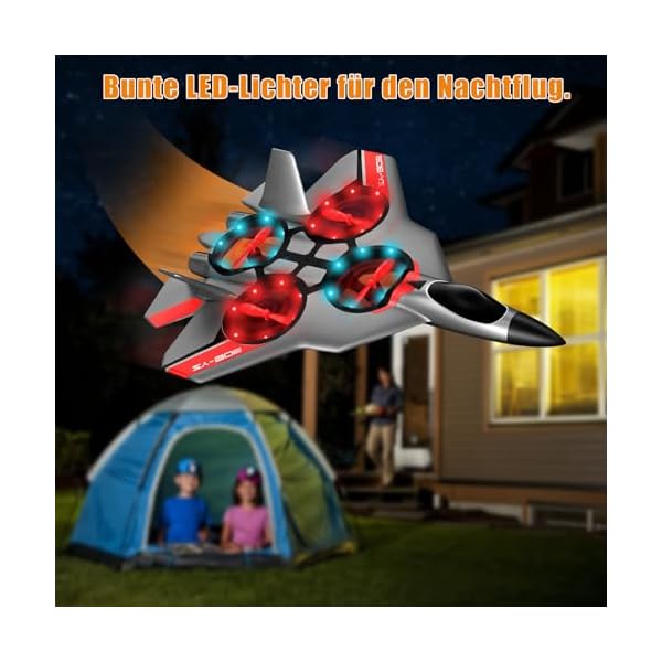 JONRRYIN RC Flugzeug fÃ¼r Kinder, 2,4 GHz Ferngesteuertes Flugzeugmodell mit LED, RC Flugzeug mit 4 Achsen Gyro Stabilisator fÃ¼r Kinder und AnfÃ¤nger (Grau) – Bild 3