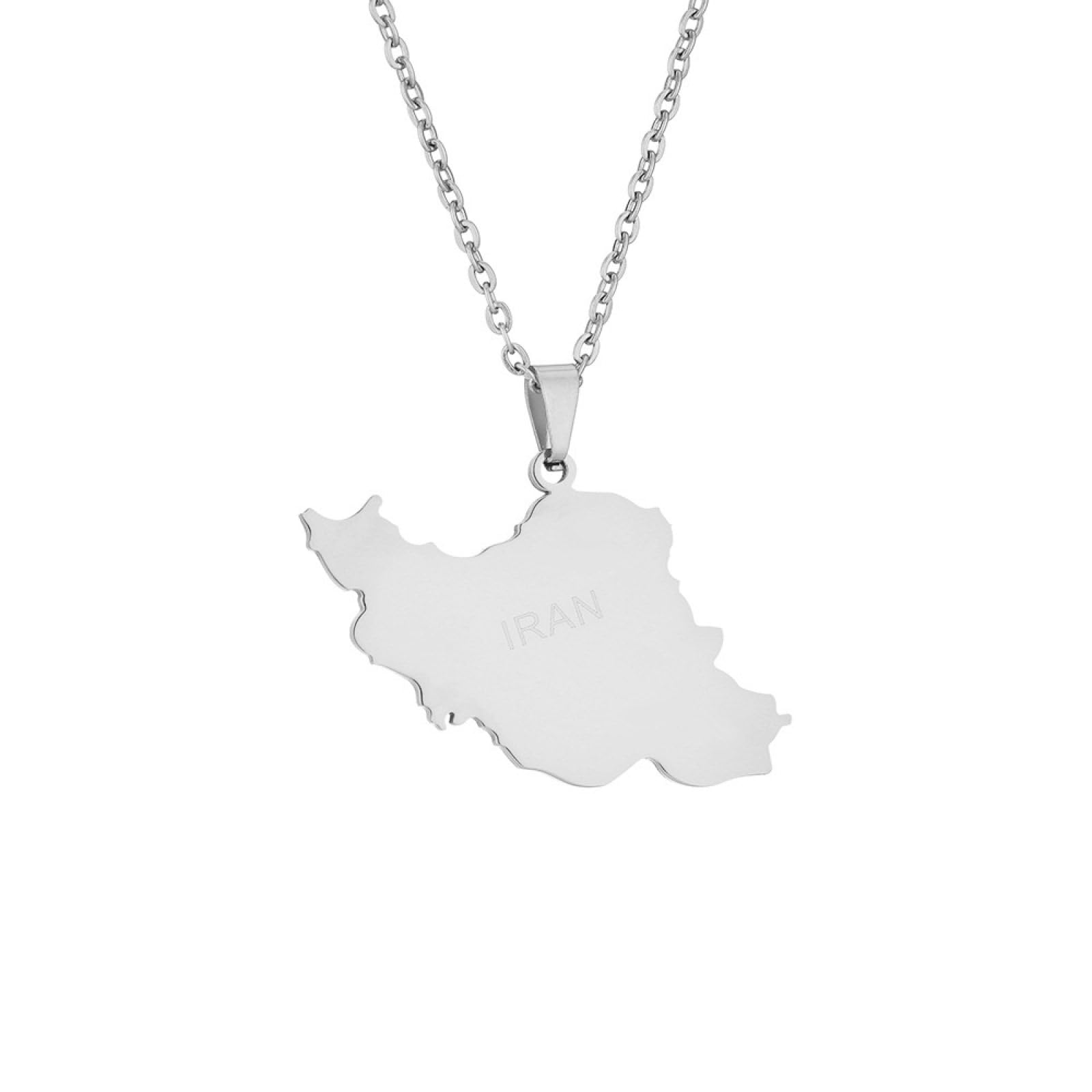 Collier Pendentif Carte Iran Contour Géographique - Bijou Ethnique Drapeau Iranien - Collier Unisexe Style Hip-Hop Traditionnel Iran - Chaîne 50 Cm Acier Inox