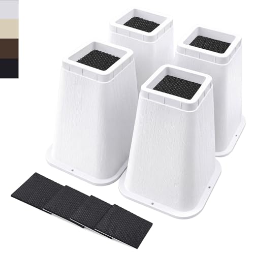 ANNKUT 8 Inch Heavy Duty Bed Risers, Furniture Risers for Desk, Chair, Table or Sofa, Couch Lift Risers, Supports up to 2200 lbs per Leg(4 Pack White)
