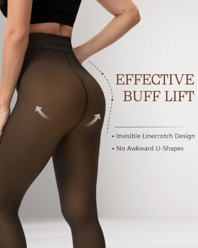 Image of HONGTEYA 2 Pairs Fleece Lined Tights Women - Warm Sheer Pantyhose Fake Translucent Tights Winter Thermal Leggings